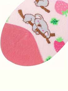 1 pereche de șosete imprimate cu desene animate roz Koala, confortabile, drăguțe, cu tub mediu, șosete confortabile și respirabile, șosete unisex, toamnă - Multicolor - Vizualizare 5