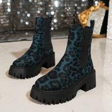 1 Pair Leopard Print Comfortable Versatile Outdoor Boots For Women - Blue - View 1