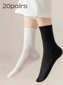 20 Pairs Plus Size Unisex Thin Breathable Antibacterial Odor-Resistant Crew Socks, Suitable For All Seasons