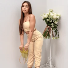 Tailored Set: Jogger Pants And Strapless Crop Top Sophisticated Style With A Modern Touch - Màu be - Xem 1