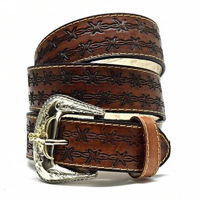 Cinto Country Maculino Feminino Em Couro Arame Farpado