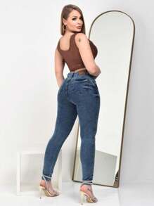 Women's High Waist Butt Lifting Skinny Pants With Premium Lycra Promotion - Medium Wash - View 3