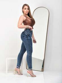 Women's High Waist Butt Lifting Skinny Pants With Premium Lycra Promotion - Medium Wash - View 4