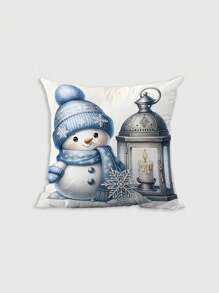 4 Pcs/1 Pc Unique And Creative Cute Blue Snowman In A Festive Christmas Atmosphere, Cute And Responsible. Super Soft Short Plush Pillowcase, Sofa, Bedroom, Living Room, Home Decoration, Backrest Cover - Multicolor - View 9