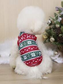 2件套圣诞费尔岛印花防跳蚤、防脱毛、保暖透气背心，适合猫狗，室内外均可使用