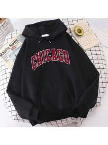 Chicago American City Kangaroo Sweatshirt Custom Flannel Cotton Hoodie With Pocket Various Colors - 淺藍色 - 查看 3