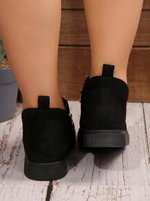 秋冬女式大码踝靴和短靴，米色休闲平底鞋，新款女士拉链短靴，宽楦，毛绒靴