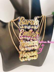 Dây chuyền khắc tên theo yêu cầu - Dây chuyền khắc tên lấp lánh - Dây chuyền khắc tên bằng acrylic - Mặt dây chuyền khắc tên cá nhân với ren hình trái tim lấp lánh - Dây chuyền khắc tên - Quà tặng tùy chỉnh màu vàng, phong cách, thời trang mùa thu, cổ điển, unisex, đơn giản, thường ngày, hipster, gothic, punk. Quà tặng lý tưởng độc đáo dành cho người yêu, bạn trai, bạn gái, bố, mẹ, trang sức cho phụ nữ. - vàng - Xem 1