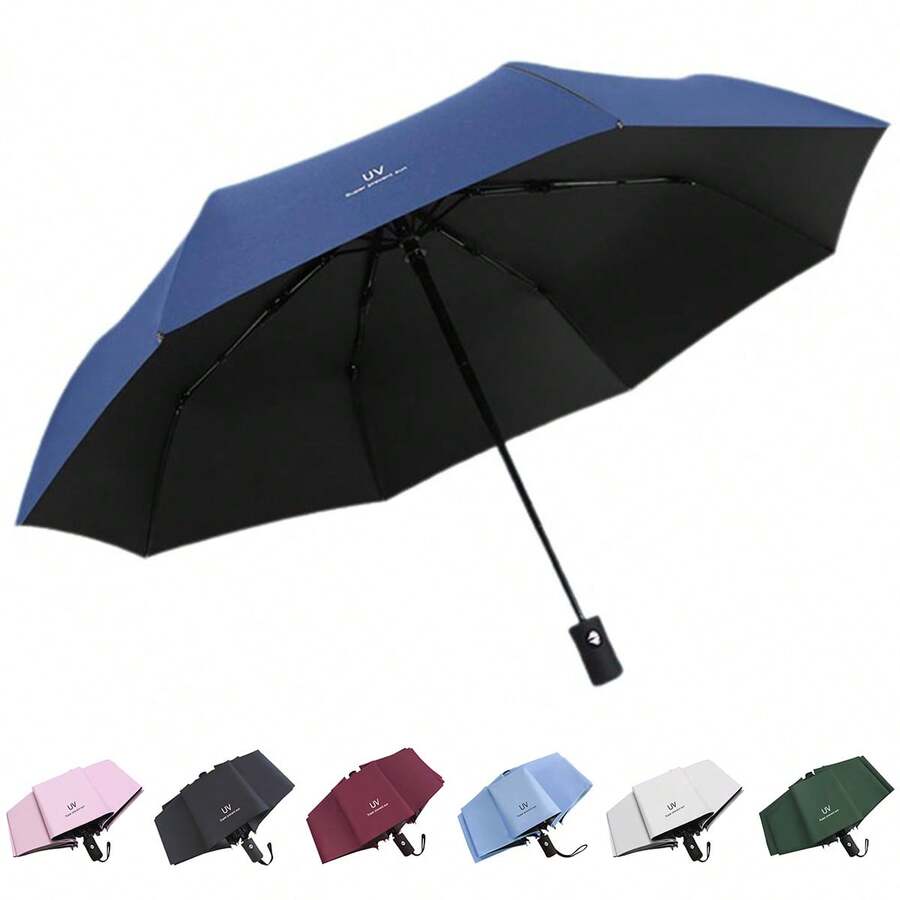 半自动折叠雨伞，一键自动开合，带防紫外线功能，休闲，轻便，便携雨伞，男女皆宜雨伞防晒户外遮阳可爱雨伞，适用于露营车女孩女士男孩男士旅行必备折叠大号小号中号安全防水轻便老师妈妈父亲圣诞礼物便携透明迷你口袋 - 彩色 - 查看 1