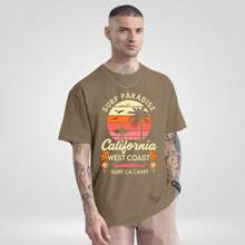 Oversized T-Shirt California Surf Paradise Shirt Casual Surfer Beach Summer T Shirt Streetwear - 卡其色 - 查看 1