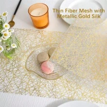 1 卷金色烫印网格桌旗 - 简约、个性化、现代和高端，适用于派对、户外用餐、婚礼、客厅、厨房、餐厅餐桌装饰 - 金色 - 查看 3