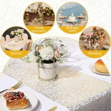 1 卷金色烫印网格桌旗 - 简约、个性化、现代和高端，适用于派对、户外用餐、婚礼、客厅、厨房、餐厅餐桌装饰 - 金色 - 查看 5