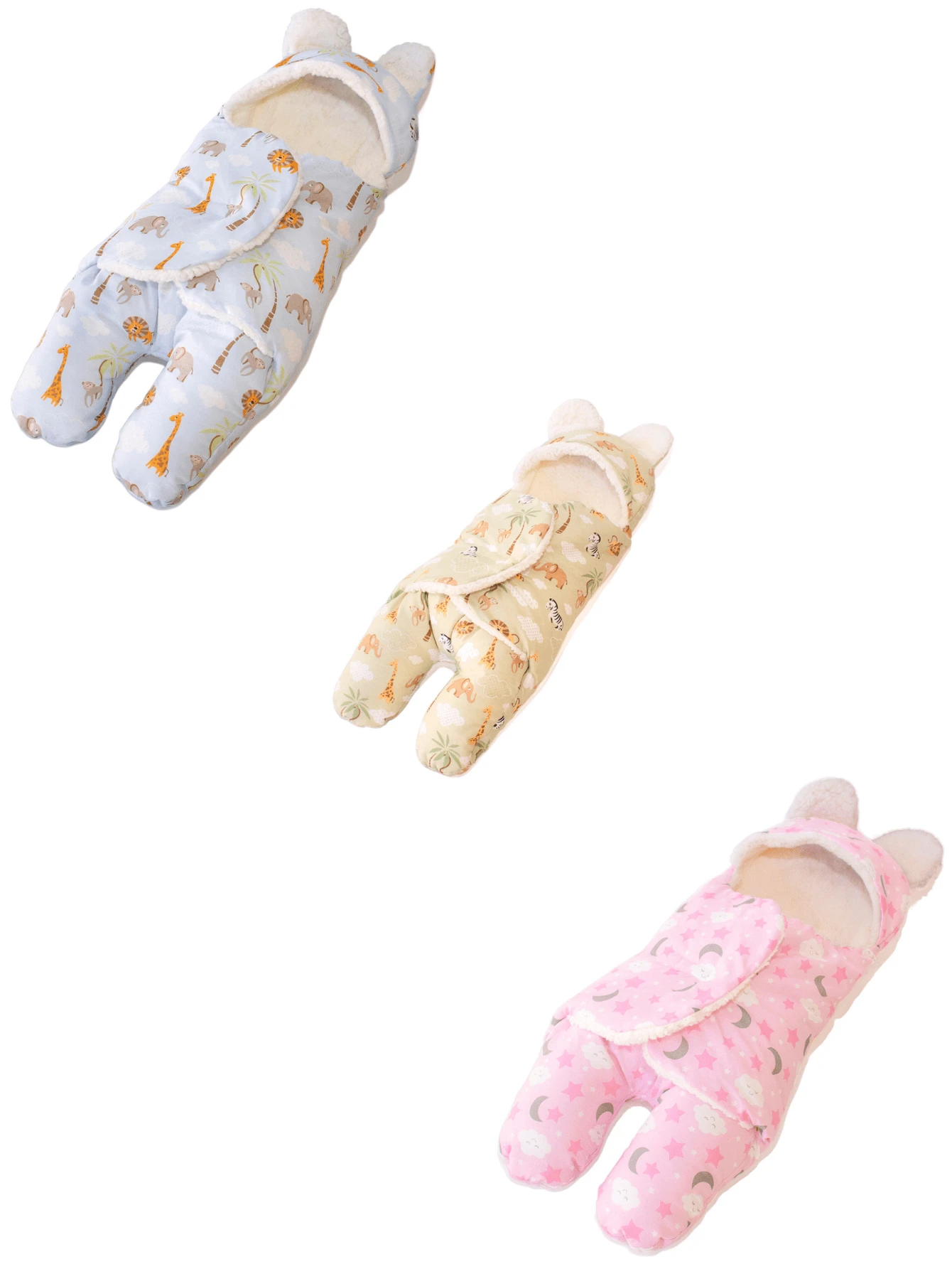 BLANKET SLEEPING BAG SWADDLE WRAP BAG, ROLL UP, CIGARETTE FOR NEWBORN WITH CAP - Xanh và trắng - Xem 1