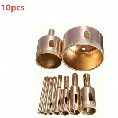 10pcs Diamond Drill Bit Set, 3mm-50mm Coated Round Hole Saws For Tile, Marble, Glass, Ceramic
