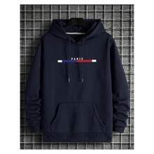 Unisex Paris Kangaroo Hoodie Coat - 藏蓝色 - 查看 1