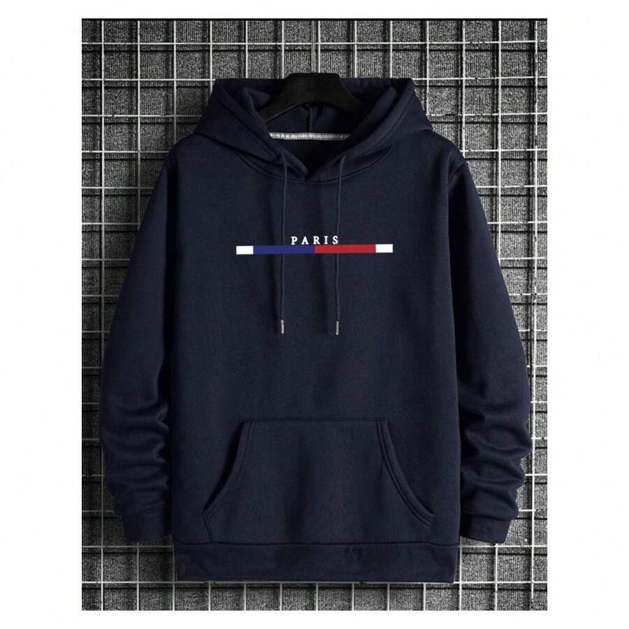 Unisex Paris Kangaroo Hoodie Coat - 藏蓝色 - 查看 1