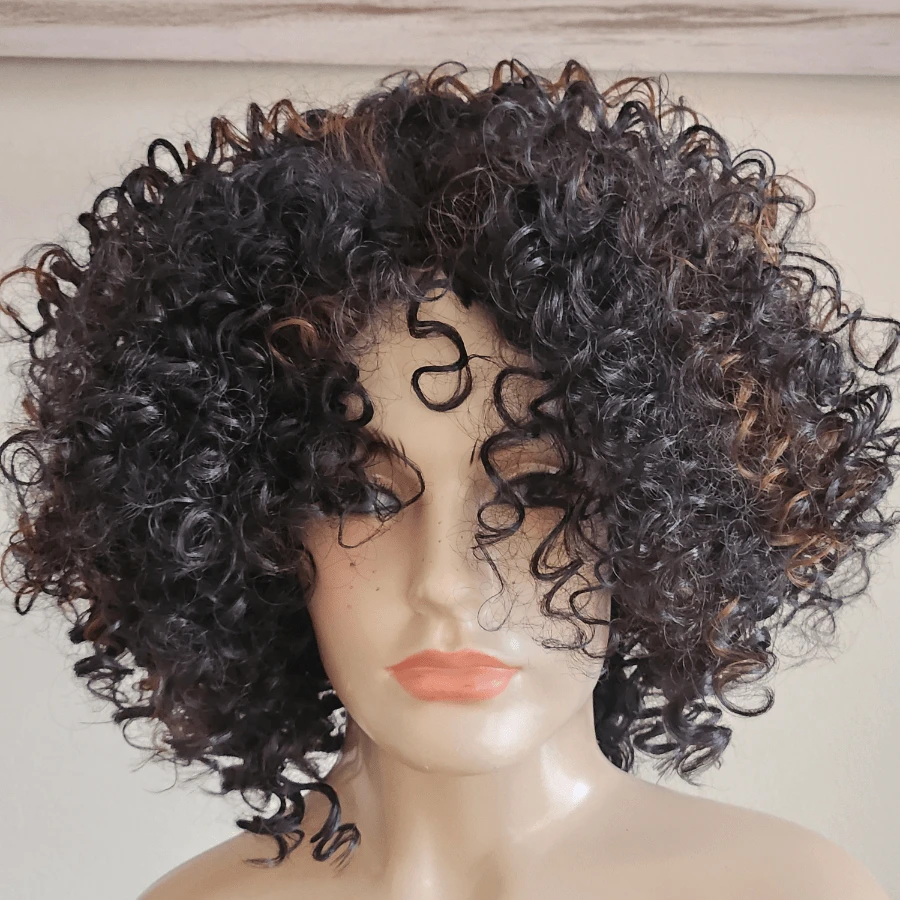 Black Curly Wig With Brown Highlights – 34 Cm, 200 Grams Aurora - 鏽棕色 - 查看 1