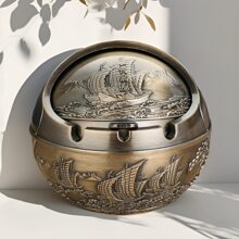 1 件复古带盖圆形金属烟灰缸 - 一帆风顺、吉祥祝福防灰桌面烟灰缸装饰，适合家庭和办公室，圣诞节和新年礼物 - 彩色 - 查看 9
