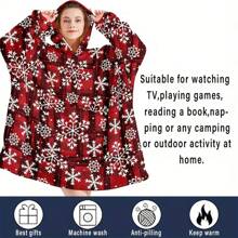 Christmas Red Plaid Snowflake Wearable Blanket, Adult Women Hooded Cozy Blanket With Large Pocket, Gift For Girlfriend, Mother, Ladies, Machine Washable, Home Kitchen Bedding - Multicolor - View 6