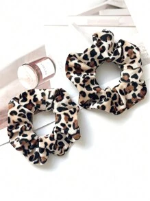 2pcs Women Vintage Elegant Velvet Leopard Print Hair Scrunchies, Elastic Hair Ties For Ponytail, Buns, Suitable For Daily WearHair Ties Scrunchy Hair Ties