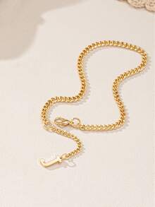 1 套 2024 流行时尚金属链 26 字母项链、手链和耳环首饰套装，适合女性日常佩戴的百搭配饰 - 金色 - 查看 64