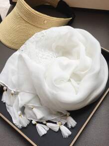 Tassel Decor Scarf Boho Scarf For Outdoor And Traveling For All Seasons - White - View 4