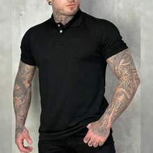 Men's Polo Collar Piquet Fabric 4 Colors Available - 黑色 - 查看 2