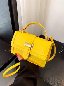 2024 秋季鳄鱼纹潮流时尚女士手提包单肩包纯色斜挎小方包 - 黃色 - 查看 10