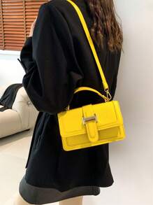 2024 秋季鳄鱼纹潮流时尚女士手提包单肩包纯色斜挎小方包 - 黃色 - 查看 9