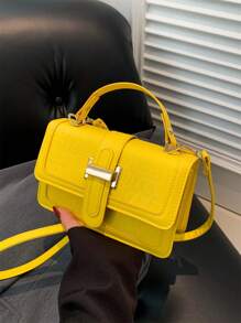 2024 秋季鳄鱼纹潮流时尚女士手提包单肩包纯色斜挎小方包 - 黃色 - 查看 2