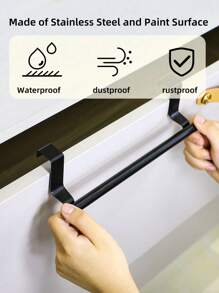 1pc,Black Single Rod Towel Rack Cabinet Door Back Type Hanging Rack Non-Punched Towel Rod