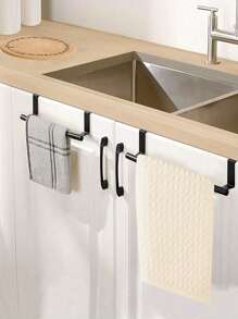 1pc,Black Single Rod Towel Rack Cabinet Door Back Type Hanging Rack Non-Punched Towel Rod