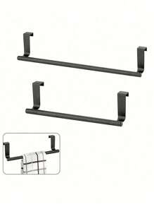1pc,Black Single Rod Towel Rack Cabinet Door Back Type Hanging Rack Non-Punched Towel Rod