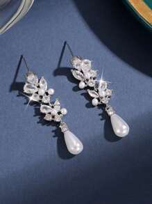jealous young 1 对优雅大号简约花朵 CZ 贝壳仿珍珠婚礼吊坠耳环，适合女士新娘奢华锆石吊坠耳环节日订婚周年派对珠宝礼物情人节、妈妈、母亲、母亲节、礼物 - 銀色 - 查看 6