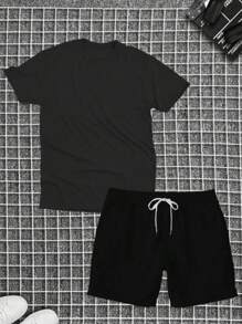 100% Cotton T-Shirt Set Premium Mesh Shirt + Men's Tectel Shorts New Release - 深灰色 - 查看 1