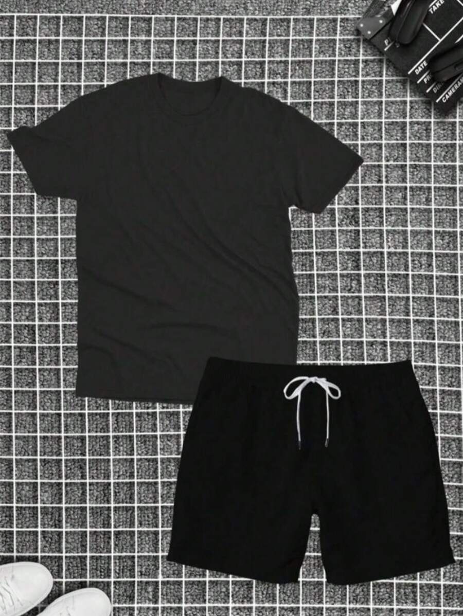 100% Cotton T-Shirt Set Premium Mesh Shirt + Men's Tectel Shorts New Release - 深灰色 - 查看 1