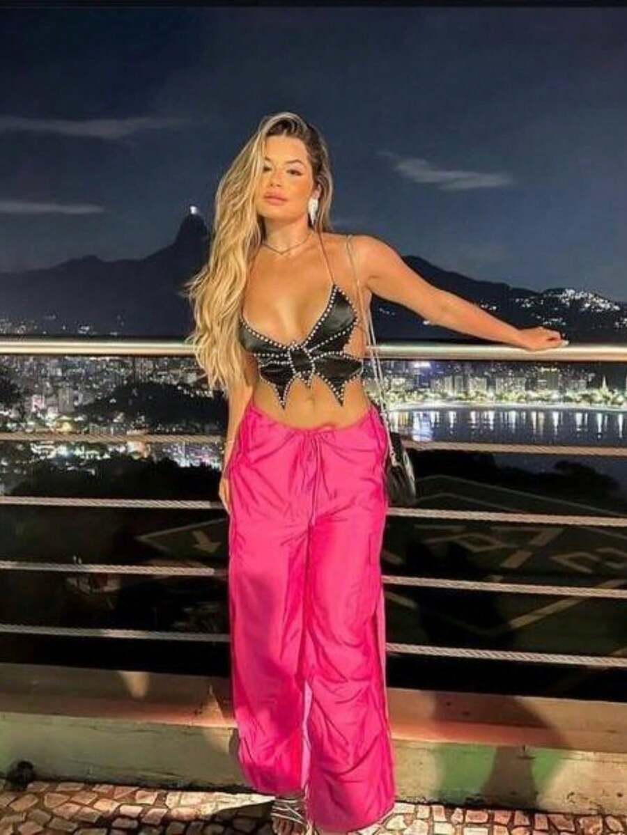 Women's Pants New Jogger Wide Trap Parachute Pockets On The Leg With Tie At The Front Elegant Skateboard Stylish Modern Fashion Blogger Skaters 2025 Promotion - Màu Hoa hồng đỏ - Xem 1