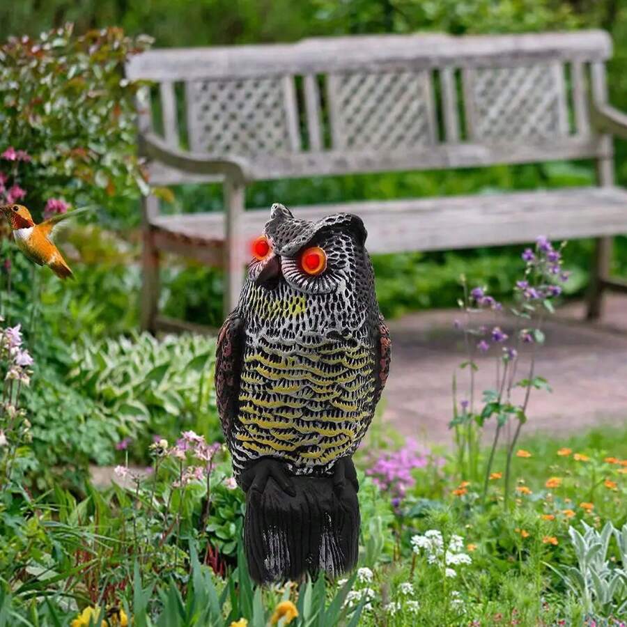 Solar Owl Repellent Lights Up Eyes Realistic Noise Protection Garden Backyard Site Keeps Animals