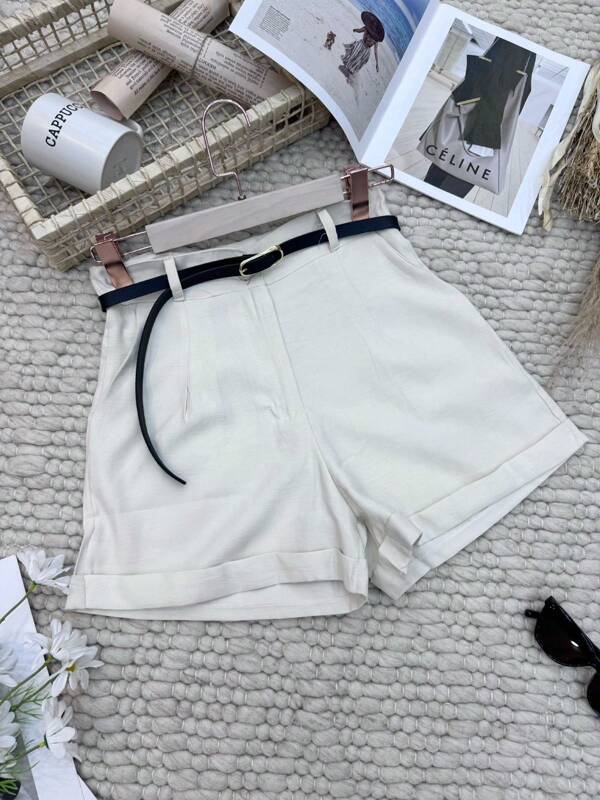 Shorts femininos de material Marrant com cinto