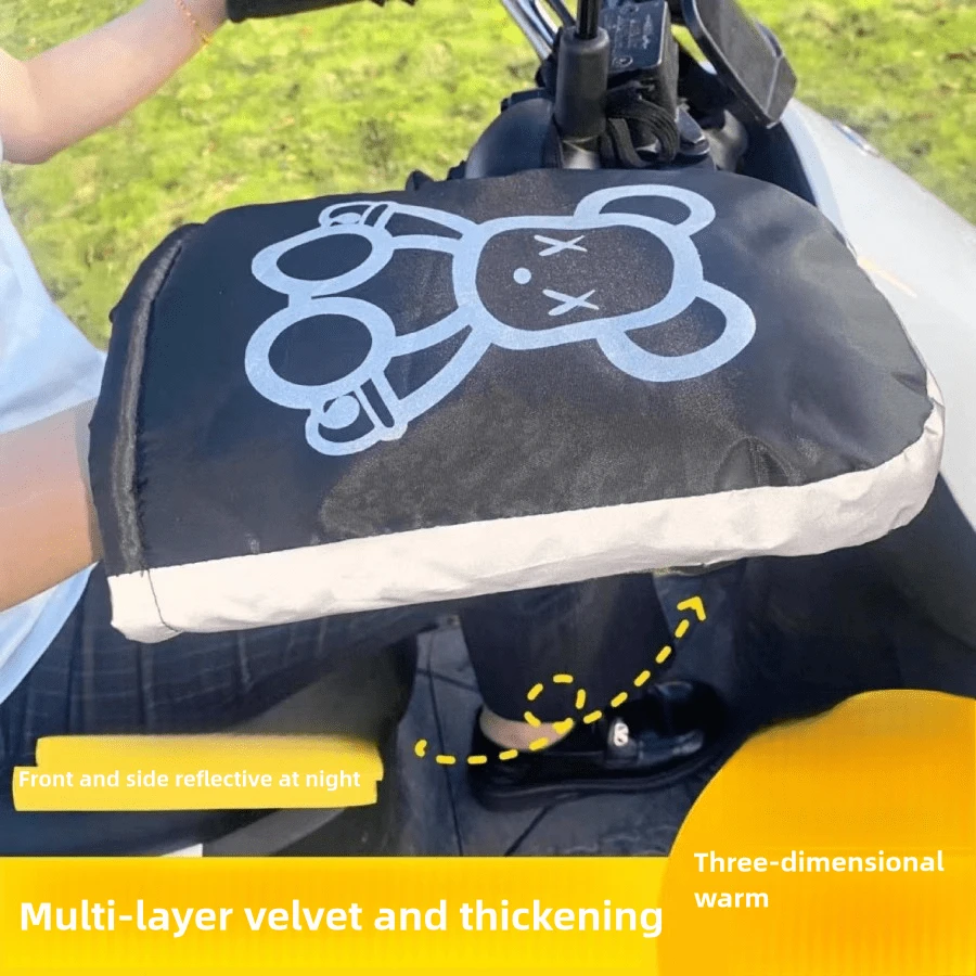 Winter Electric Bicycle Handlebar Covers, Thick Warm Windproof