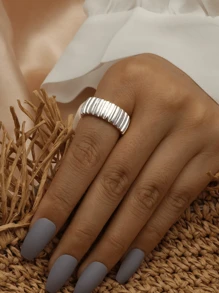 1 peça Novo Anel Feminino Listrado de Aço Inoxidável com Banho de Ouro 18K, Presente para Mãe, Estilo para Festa