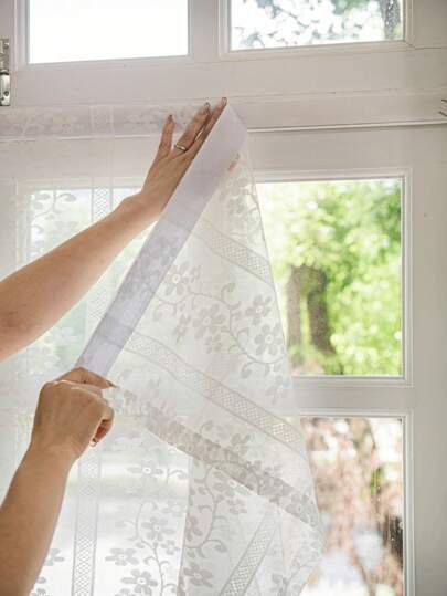 1pc French Floral Pattern Self-Adhesive Curtain, Convenient Installation Without Drilling, Blackout, Dust-Proof, High-End, Minimalist, Easy To Disassemble, Suitable For Living Room, Bedroom, Windows, Doorframes, Breathable And Lightweight, Usable Year-Round