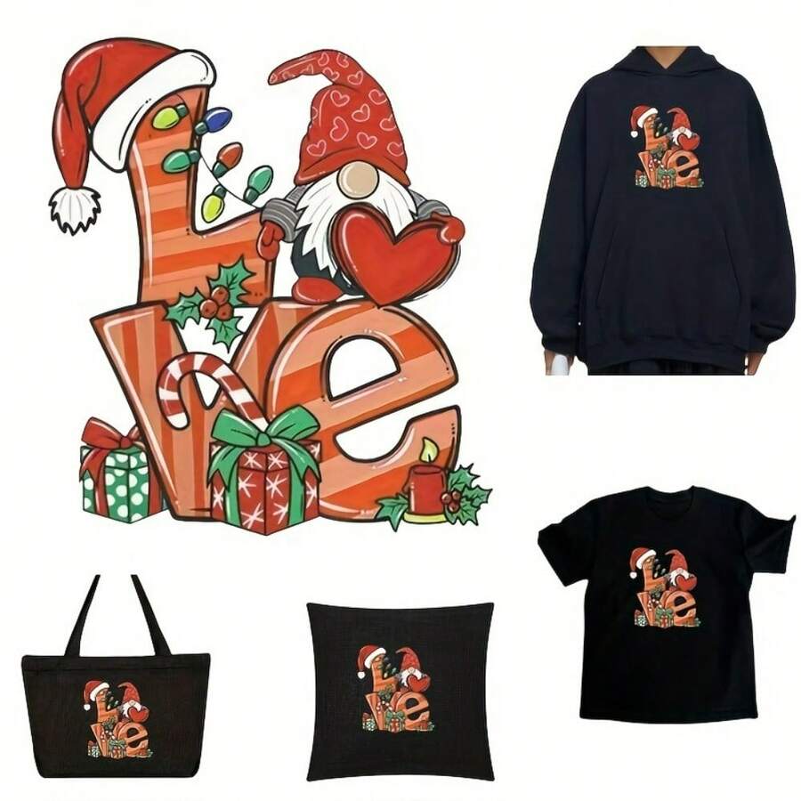 1 件圣诞爱心小矮人熨烫转印贴纸 - 鲜艳、可洗、可重复使用的 DIY 补丁，适用于 T 恤、连帽衫、枕头、背包等 - 非常适合节日工艺品、派对装饰和礼物 - 彩色 - 查看 1