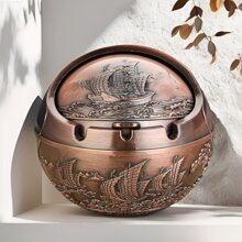 1 件复古带盖圆形金属烟灰缸 - 一帆风顺、吉祥祝福防灰桌面烟灰缸装饰，适合家庭和办公室，圣诞节和新年礼物 - 彩色 - 查看 13