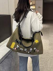 高品质宽敞运动健身旅行行李袋，帆布度假短途旅行行李袋旅行袋过夜袋健身袋行李袋周末袋随身携带袋大学袋行李袋周末袋医院袋 - 軍綠色 - 查看 4
