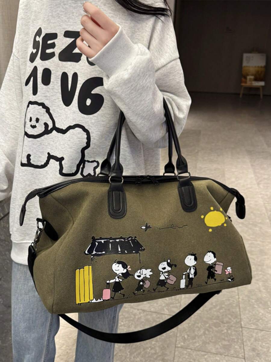 高品质宽敞运动健身旅行行李袋，帆布度假短途旅行行李袋旅行袋过夜袋健身袋行李袋周末袋随身携带袋大学袋行李袋周末袋医院袋 - 軍綠色 - 查看 1