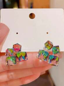 1 对奢华独特设计高端耳环，菱形水晶耳钉，女士款 - 彩色的 - 查看 5