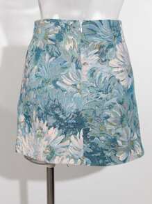 Floral Print Slit Detail Skirt