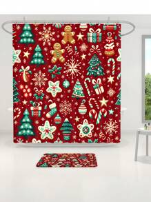 1 cái/4 cái Cây thông Noel & Quà tặng Giáng sinh vui vẻ Rèm tắm phòng tắm chống thấm nước đa năng với 12 móc, Thảm chống trượt phòng tắm, Thảm trải sàn hình chữ U và Nắp bồn cầu tròn, Bộ phòng tắm cho mọi tình huống Trang trí phòng tắm tại nhà Trang trí mùa thu Phụ kiện phòng tắm Trở lại trường - Nhiều màu - Xem 7