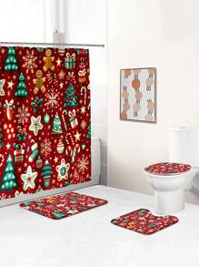 1 cái/4 cái Cây thông Noel & Quà tặng Giáng sinh vui vẻ Rèm tắm phòng tắm chống thấm nước đa năng với 12 móc, Thảm chống trượt phòng tắm, Thảm trải sàn hình chữ U và Nắp bồn cầu tròn, Bộ phòng tắm cho mọi tình huống Trang trí phòng tắm tại nhà Trang trí mùa thu Phụ kiện phòng tắm Trở lại trường - Nhiều màu - Xem 4